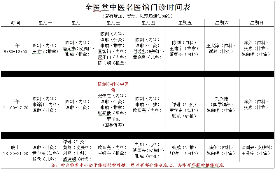 成都全医堂医生坐诊时间表-成都全医堂中医名医馆